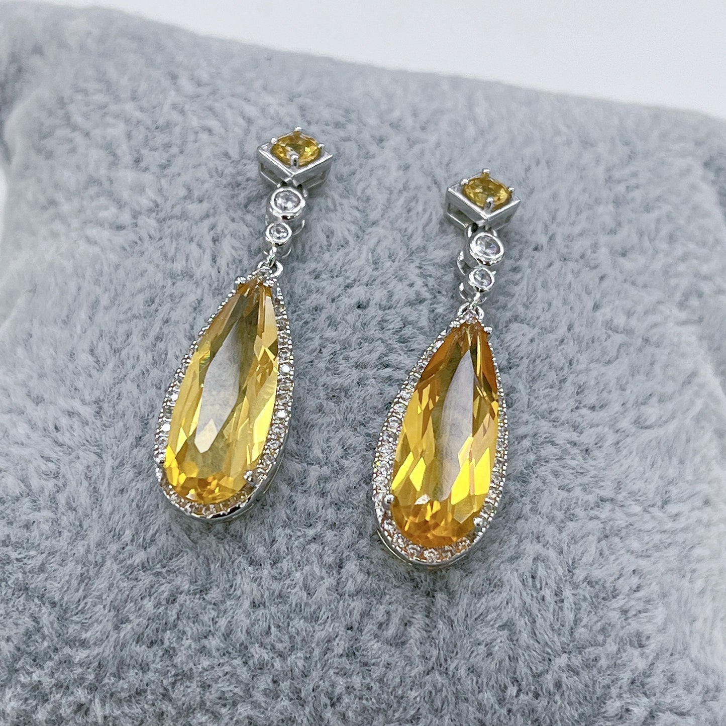 925 Sterling Silver Oval Cut Citrine Earrings with 18K White Gold Plating