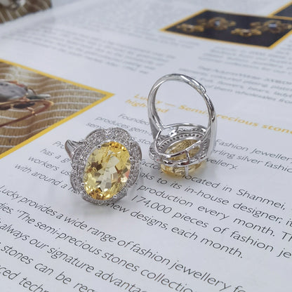 925 Sterling Silver 18K White Gold Plated Instagram-Inspired Citrine Freeform Ring