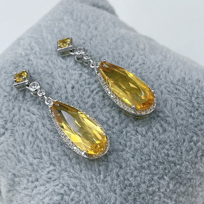 925 Sterling Silver Oval Cut Citrine Earrings with 18K White Gold Plating