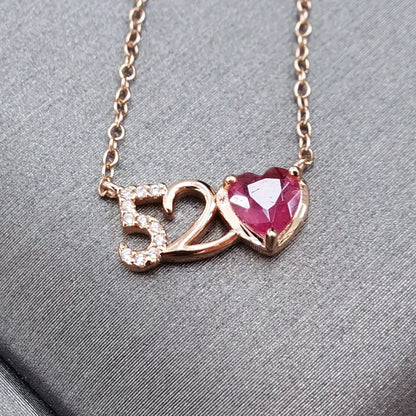 925 Sterling Silver 18K Rose Gold Plated Ruby Heart Cut Tourmaline Necklace 