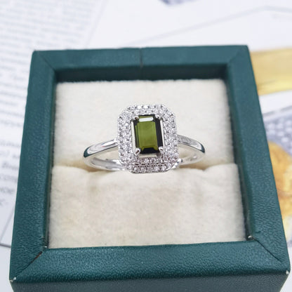 925 Sterling Silver Tourmaline Ring with 18K White Gold Plating - Instagram-Inspired Green