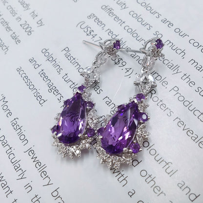 925 Sterling Silver Instagram-Inspired Earrings with 18K White Gold Plating & Genuine Purple Amethyst Stones 