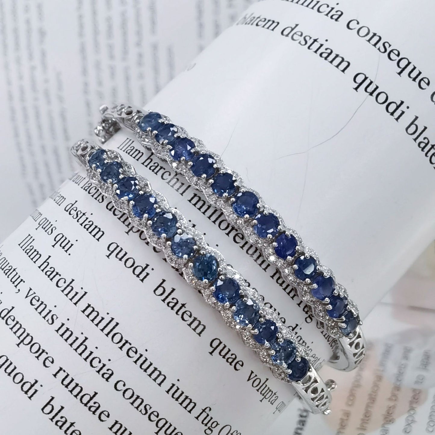 925 Sterling Silver 18K White Gold Plated Aquamarine Blue Sapphire Freeform Bracelet 