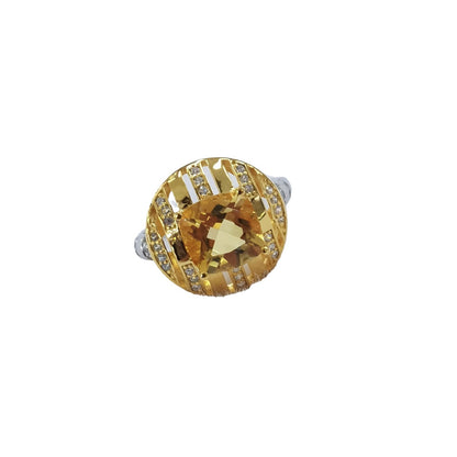 925 Sterling Silver Ring with 18K White Gold Plating & Genuine Pale Yellow Citrine Stone 