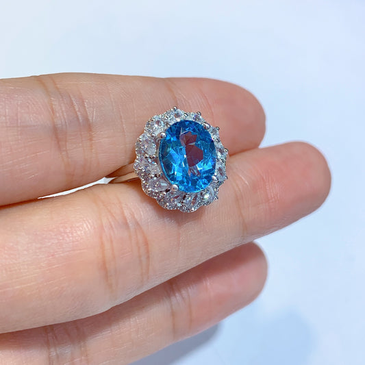 925 Sterling Silver Blue Sapphire Ring with 18K White Gold Plating