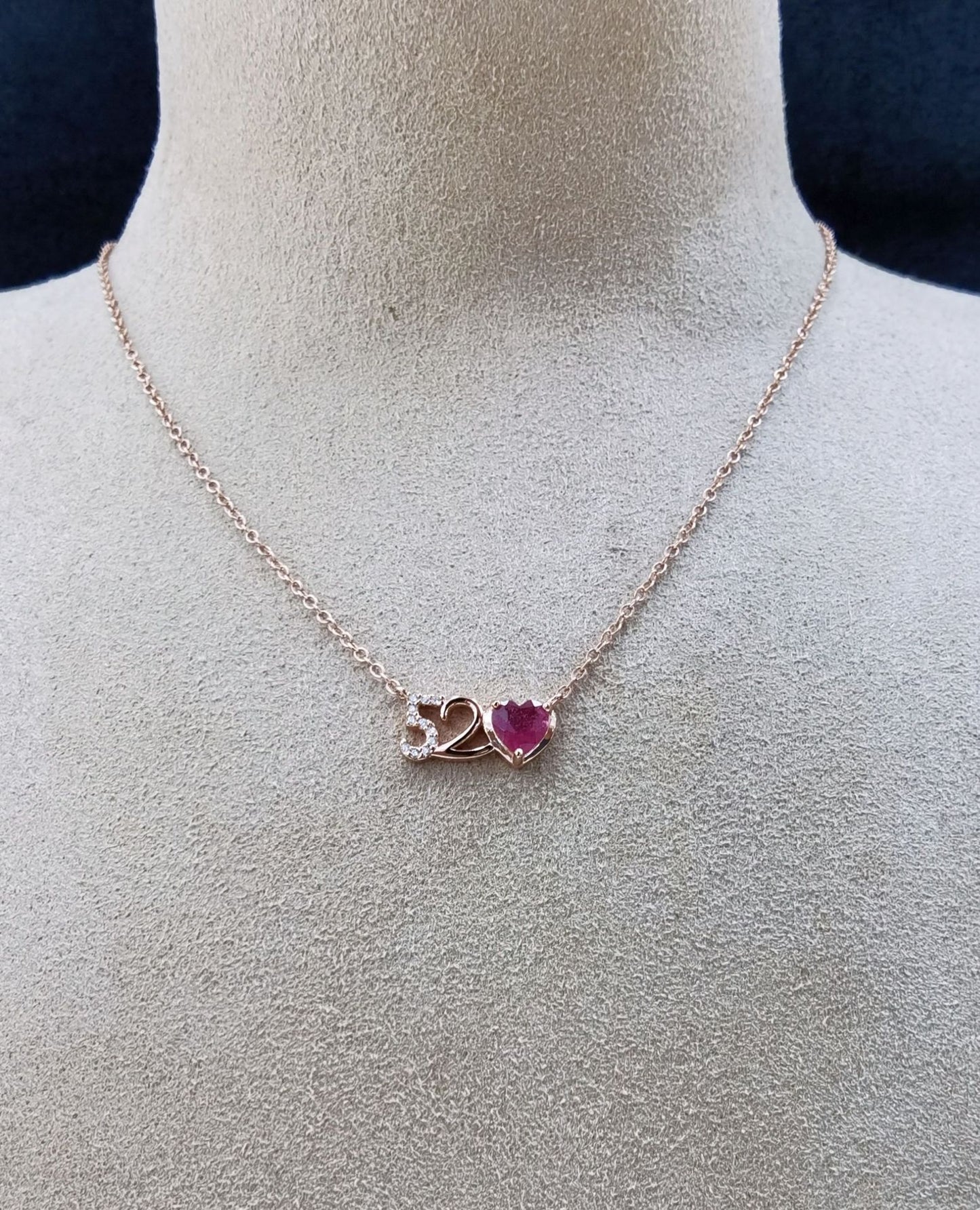 925 Sterling Silver 18K Rose Gold Plated Ruby Heart Cut Tourmaline Necklace 