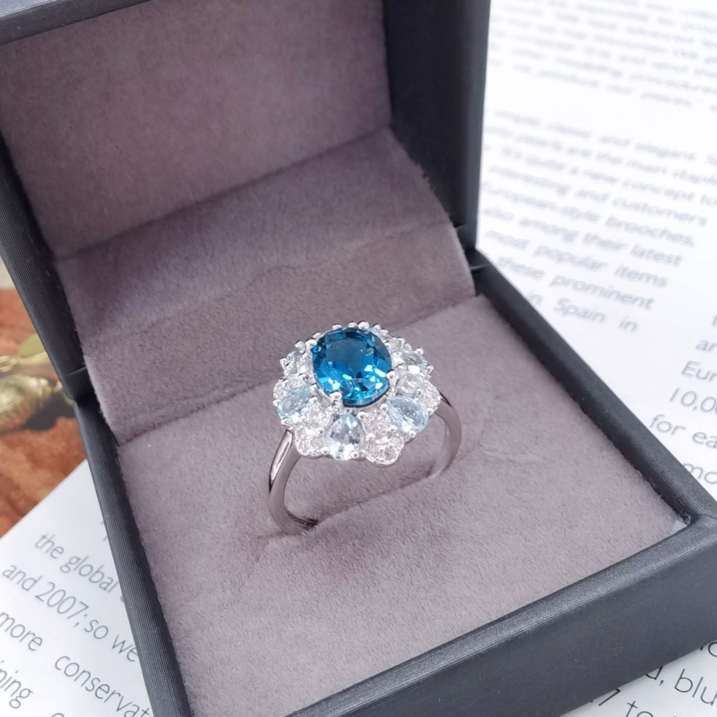 925 Sterling Silver Ring with 18K White Gold Plating & Genuine Blue Opal 