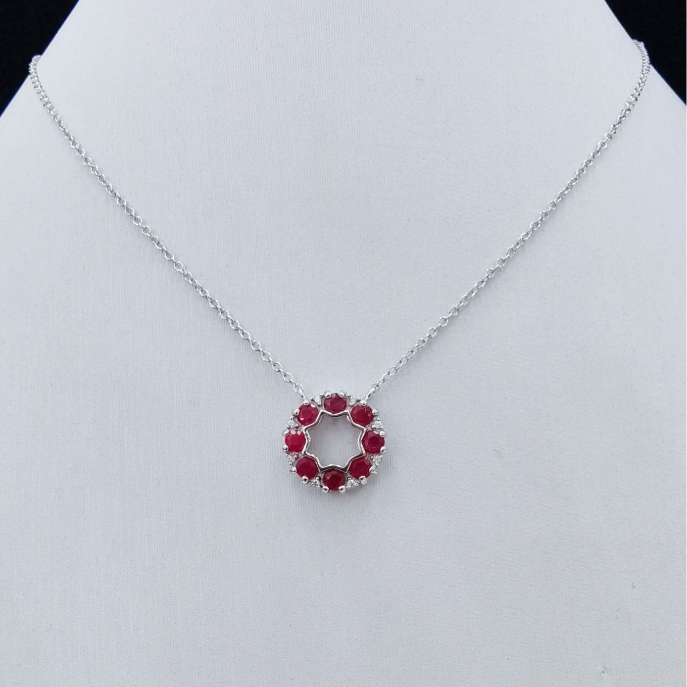 925 Sterling Silver 18K White Gold Plated Ruby Freeform Necklace