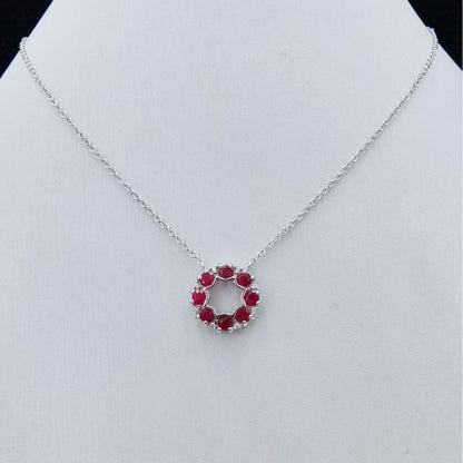 925 Sterling Silver 18K White Gold Plated Ruby Freeform Necklace