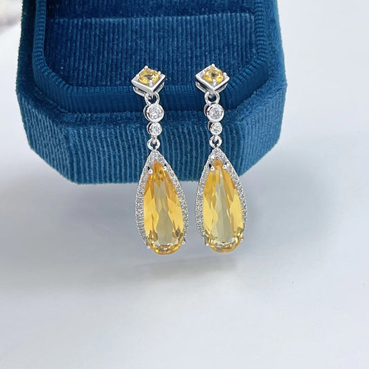 925 Sterling Silver Oval Cut Citrine Earrings with 18K White Gold Plating