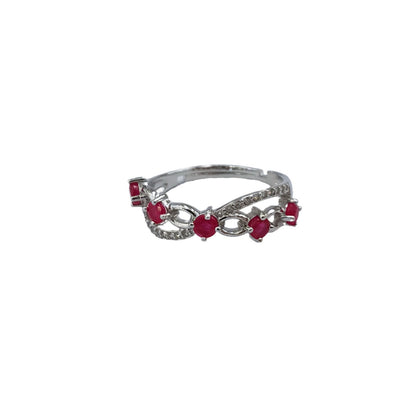 925 Sterling Silver 18K White Gold Plated Heart-Cut Ruby Freeform Ring 