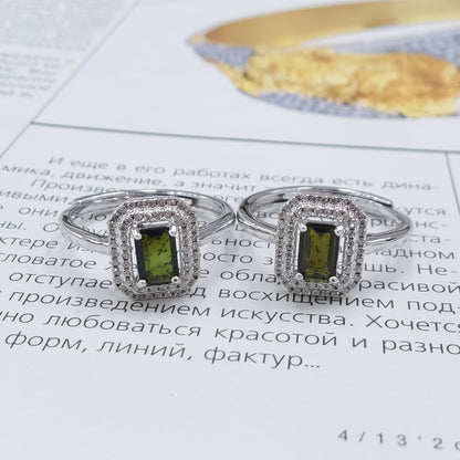 925 Sterling Silver Tourmaline Ring with 18K White Gold Plating - Instagram-Inspired Green