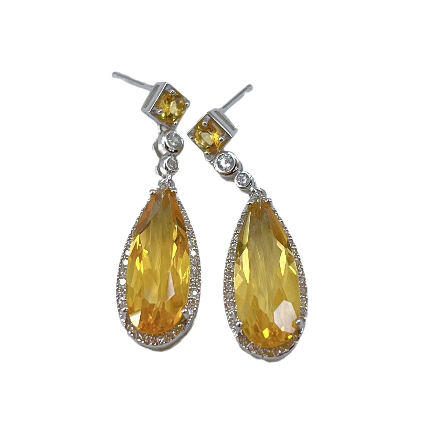 925 Sterling Silver Oval Cut Citrine Earrings with 18K White Gold Plating