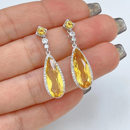 925 Sterling Silver Oval Cut Citrine Earrings with 18K White Gold Plating