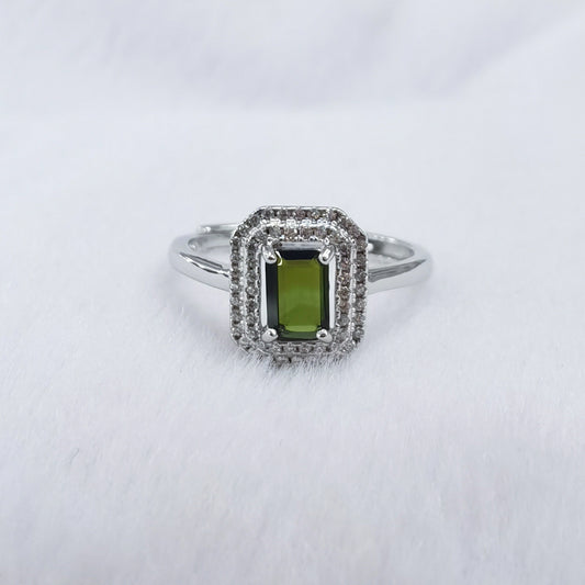 925 Sterling Silver Tourmaline Ring with 18K White Gold Plating - Instagram-Inspired Green