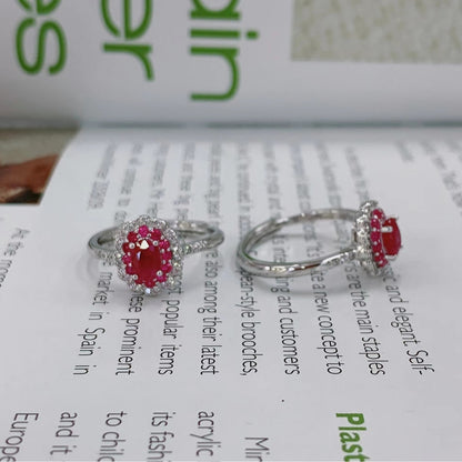 925 Sterling Silver Oval Cut Ruby Ring with 18K White Gold Plating