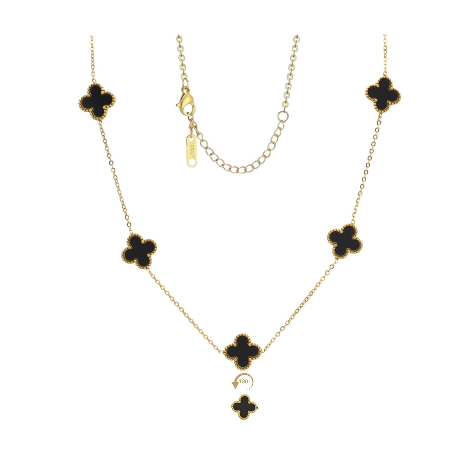 Gold Plated Four-Leaf Clover Necklace with Love Greeting Cards and Cleaning Cloth, Adjustable Double-Sided Inlays Black Clover Necklace Gold Jewelry Set, Gold Necklaces for Women