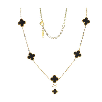 Gold Plated Four-Leaf Clover Necklace with Love Greeting Cards and Cleaning Cloth, Adjustable Double-Sided Inlays Black Clover Necklace Gold Jewelry Set, Gold Necklaces for Women