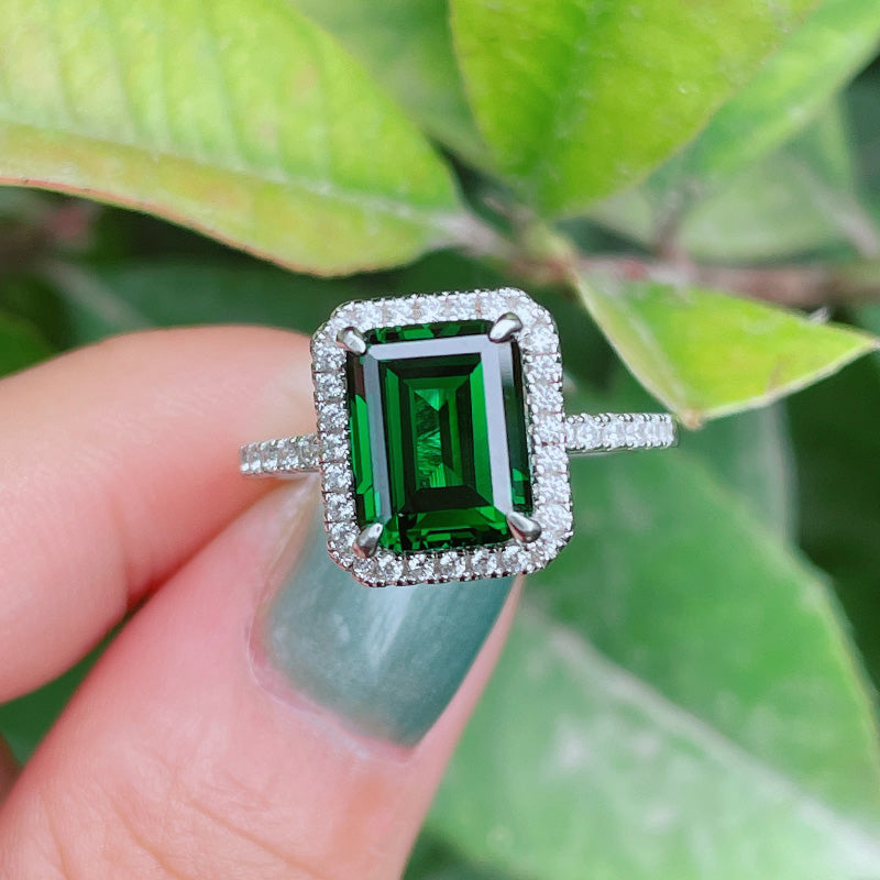 Amazing 3.5 Carat Emerald Cut Halo Engagement Ring In Sterling Silver-Maxinejewelry