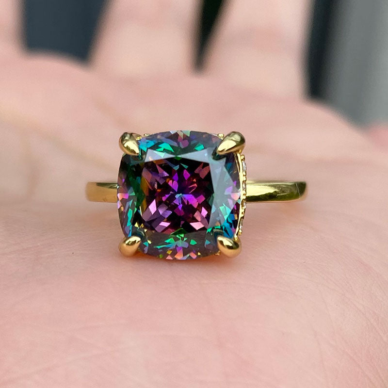 Noble 3.5 Carat Cushion Cut Alexandrite Engagement Ring for Women In Sterling Silver-Maxinejewelry