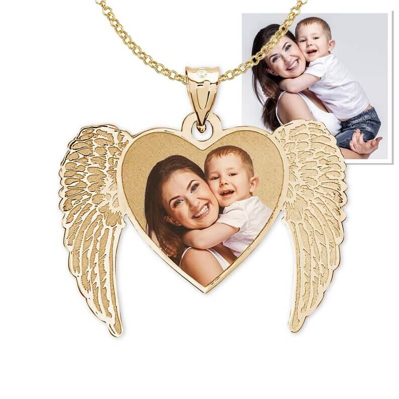 Angel Wings Heart Photo White Gold Pendant Personalized Custom Photo Necklace-silviax