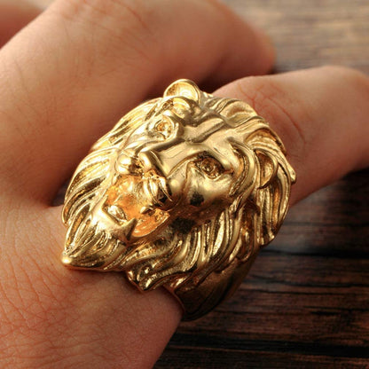 Vintage Gold Plated Lion Head Rings Heavy Metal Rock Punk Gothic Style Jewelry for Men