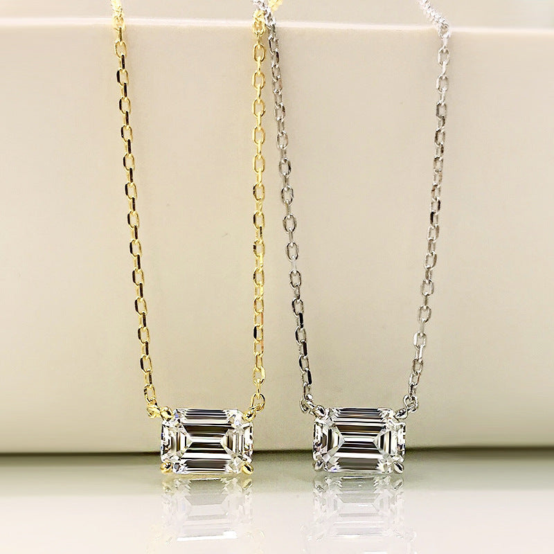 Simple Emerald Cut Pendant Necklace In Sterling Silver-Maxinejewelry