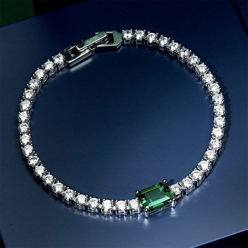 Emerald Cut Emerald Green Bracelet for Women In Sterling Silver