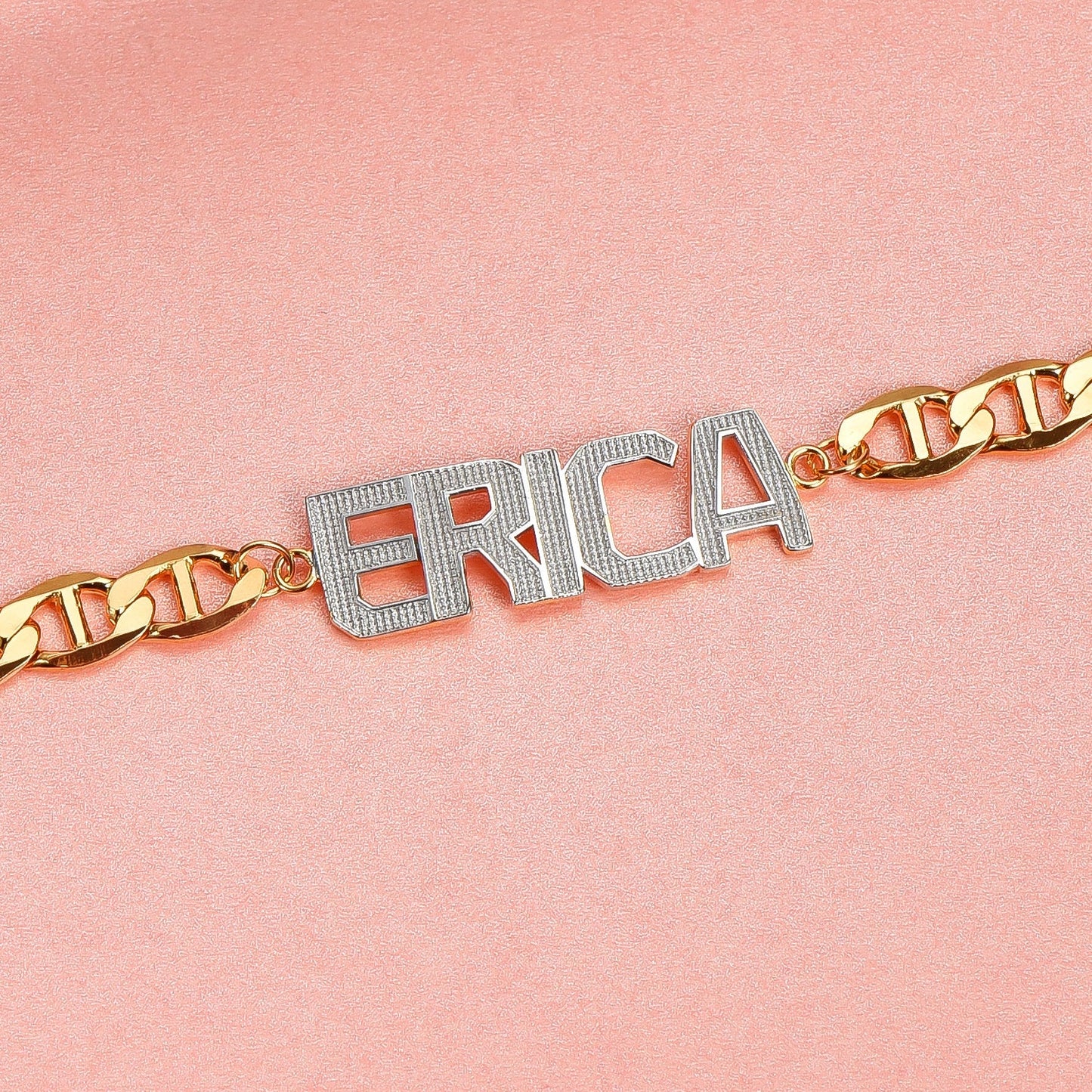 Capital Letter Two Tone Personalized Custom Gold Plated Name Bracelet-silviax