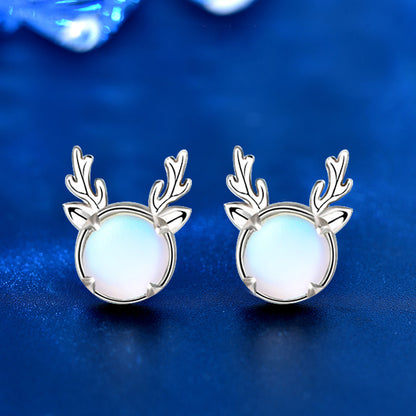 Christmas Gift Reindeer Design Moonstone Stud Earrings In Sterling Silver-Maxinejewelry