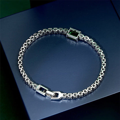 Emerald Cut Emerald Green Bracelet for Women In Sterling Silver