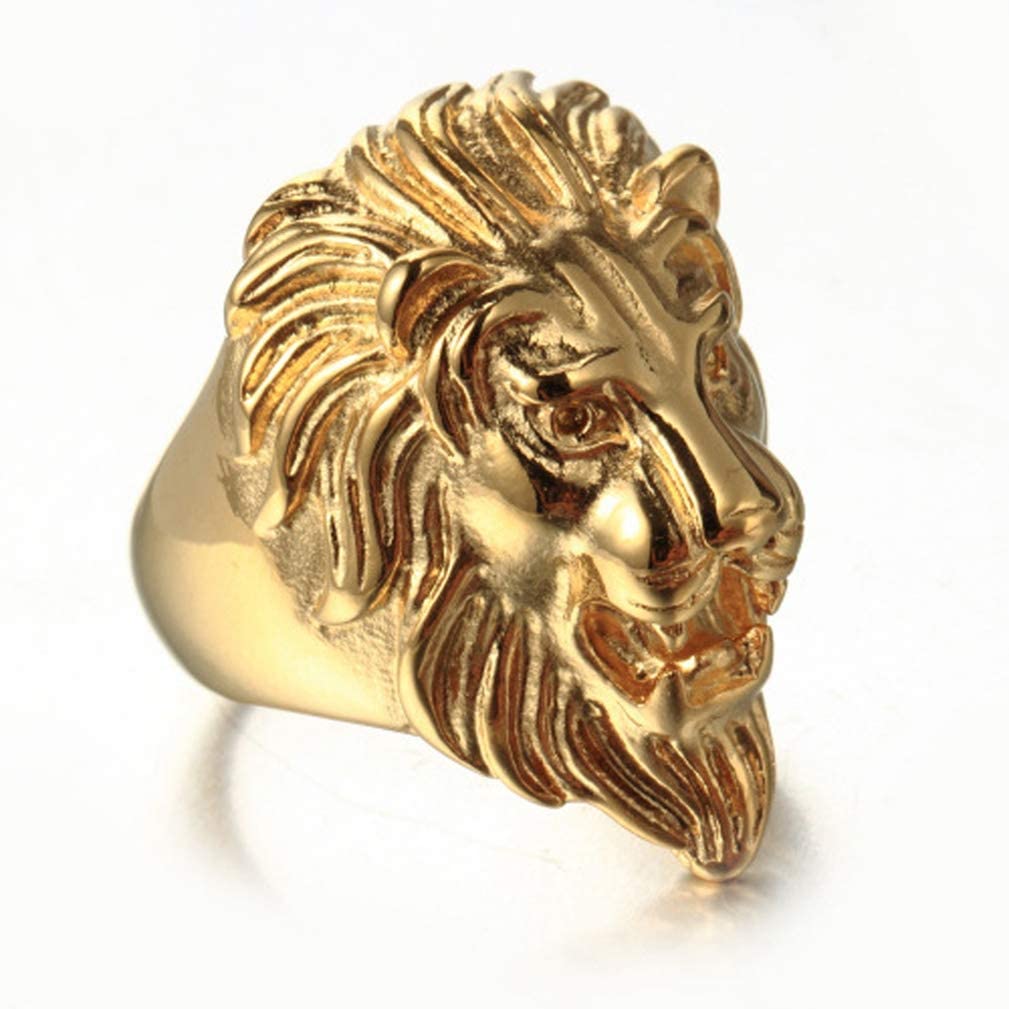 Vintage Gold Plated Lion Head Rings Heavy Metal Rock Punk Gothic Style Jewelry for Men-silviax