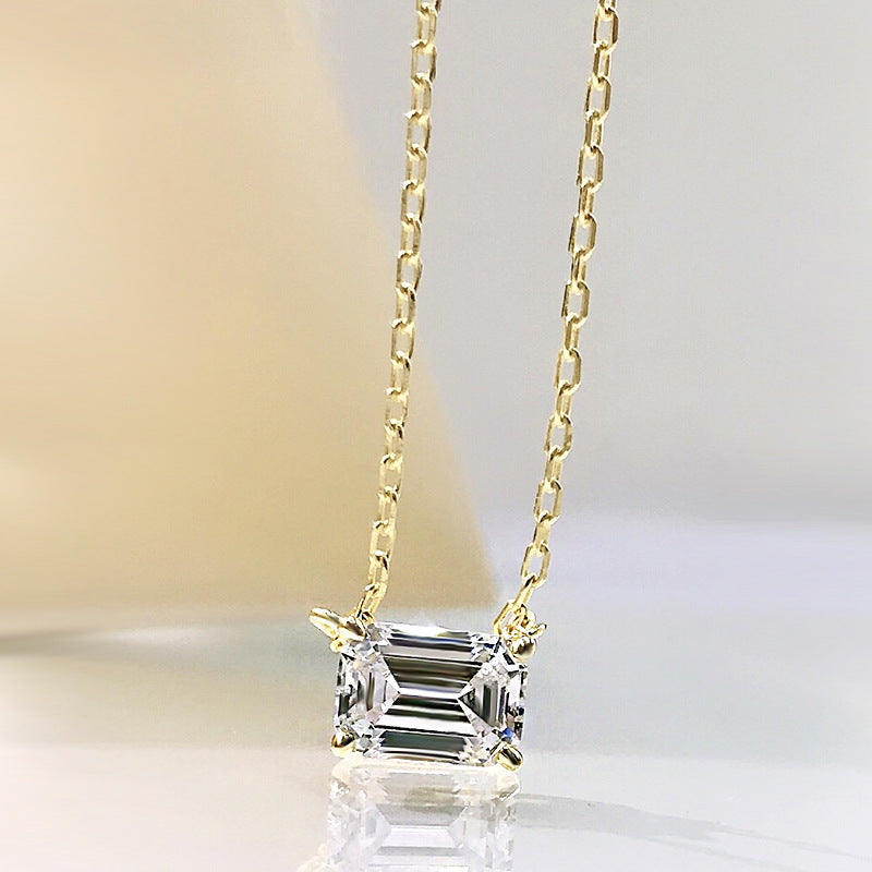 Simple Emerald Cut Pendant Necklace In Sterling Silver