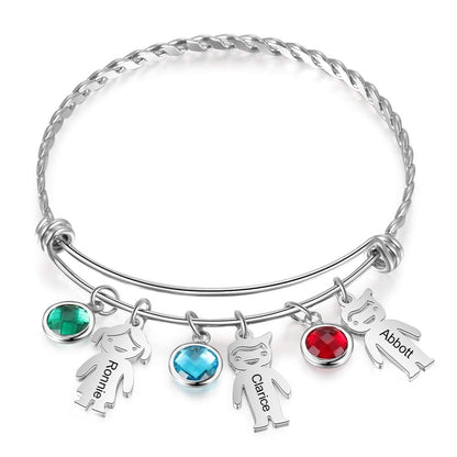 2 to 5 Childs with Birthstone Personalized Custom Charm Name Bracelet-silviax