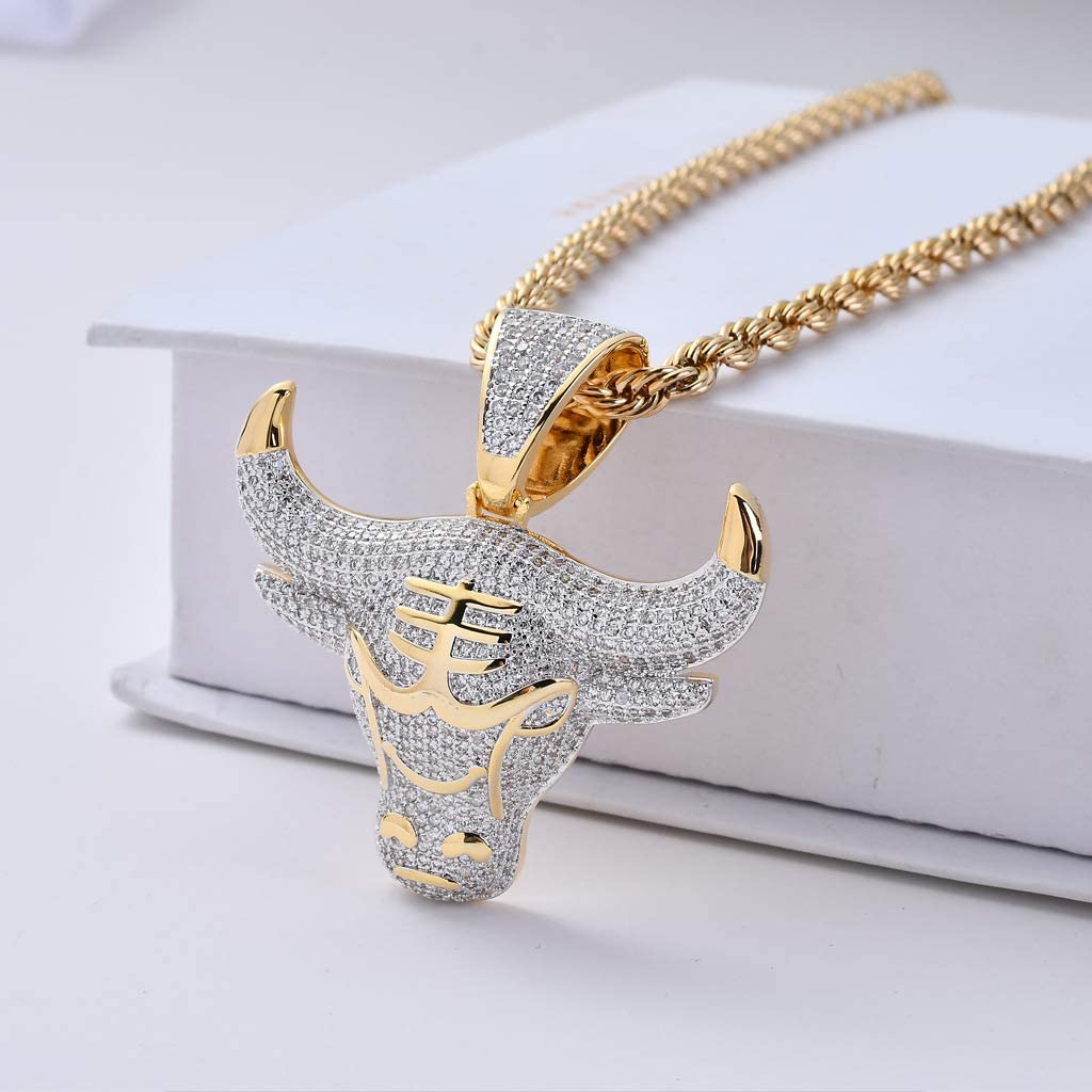 Bull Head Pendant Gold Plated Necklace Hip Hop Style