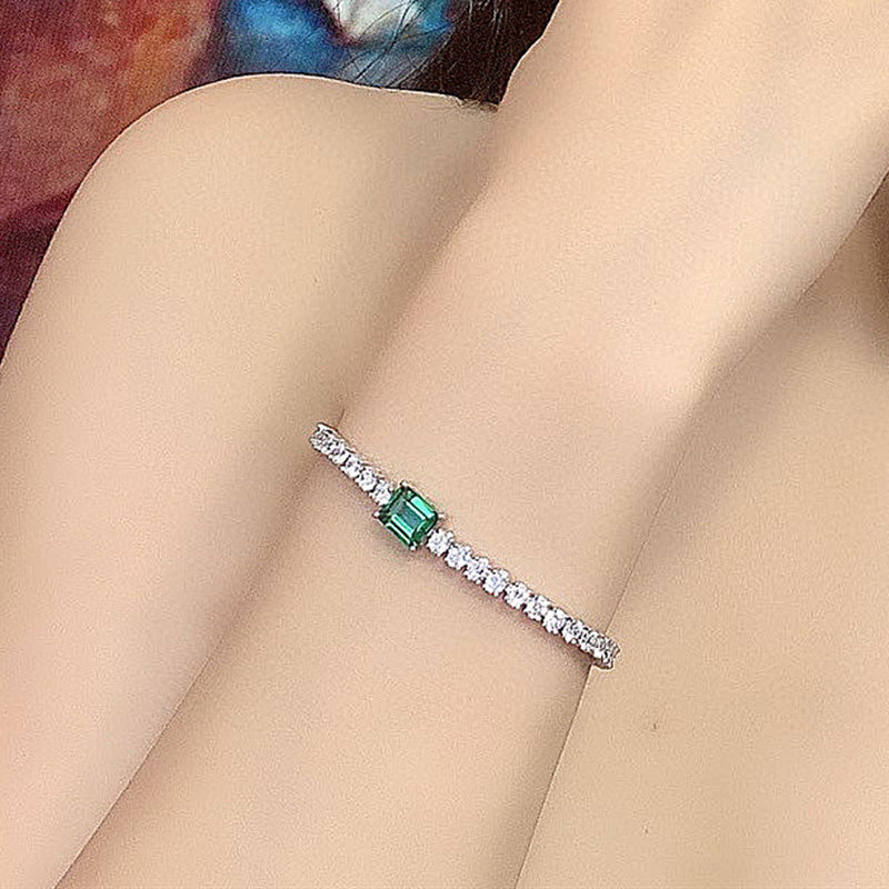 Emerald Cut Emerald Green Bracelet for Women In Sterling Silver