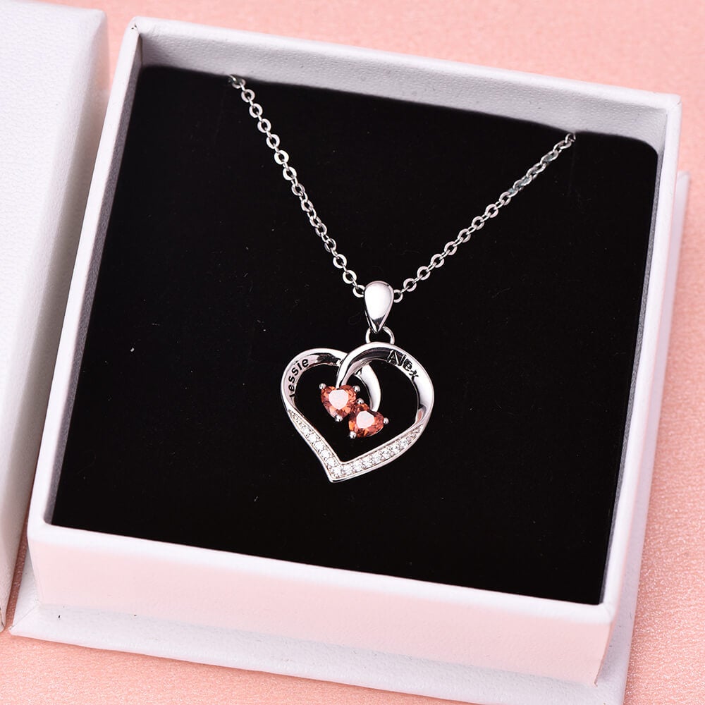 Personalized 2 Names  with Birthstones Heart Necklace-silviax