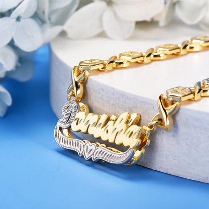 XOXO Chain Personalized Double Layer Gold Plated Name Necklace with Heart -silviax