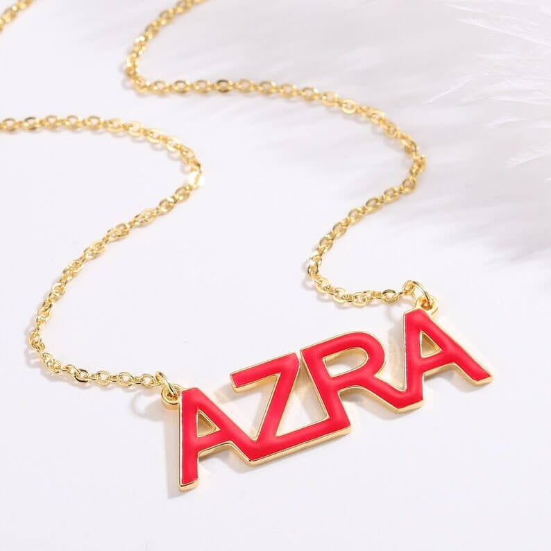 Color Enamel Nameplate Personalized Custom Gold Plated Name Necklace-silviax