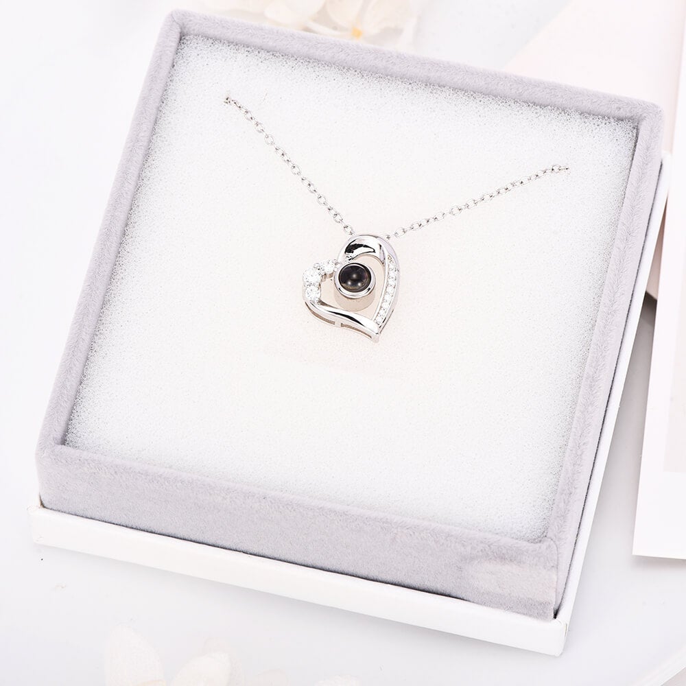 Heart Pendant Color Photo Projection Personalized Custom White Gold Photo Necklace-silviax