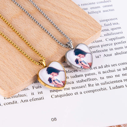 Two Photos Front and Back Heart Pendant Personalized Custom Gold Plated Photo Necklace-silviax