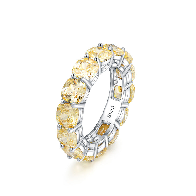 Luxurious Cushion Cut Yellow Sapphire Women's Wedding Band In Sterling Silver-Maxinejewelry