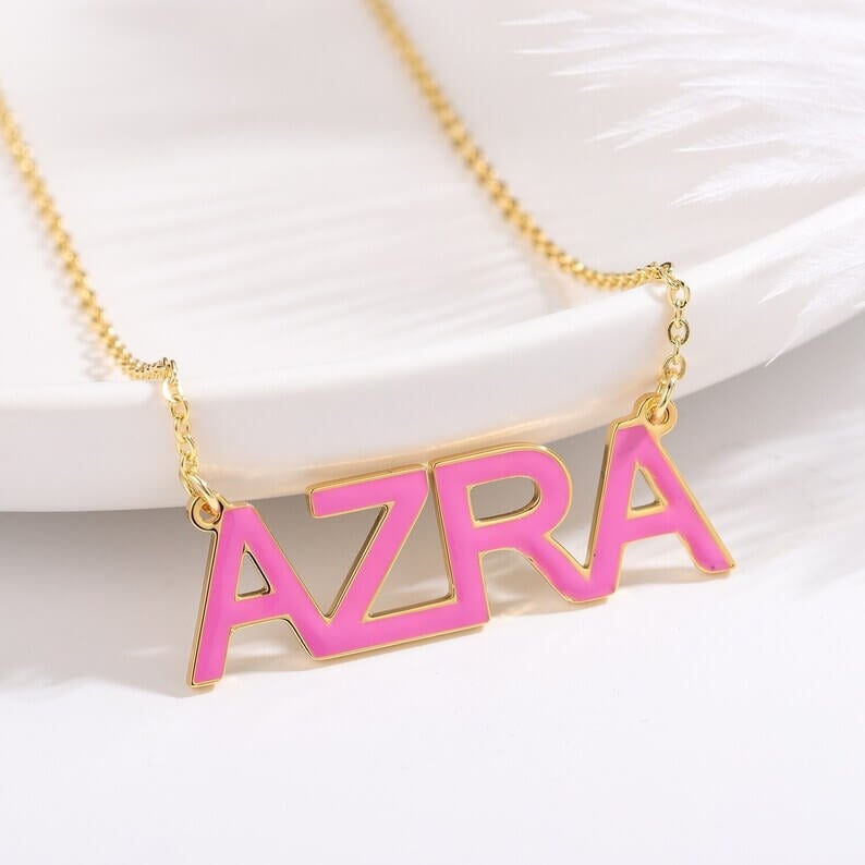 Color Enamel Nameplate Personalized Custom Gold Plated Name Necklace-silviax