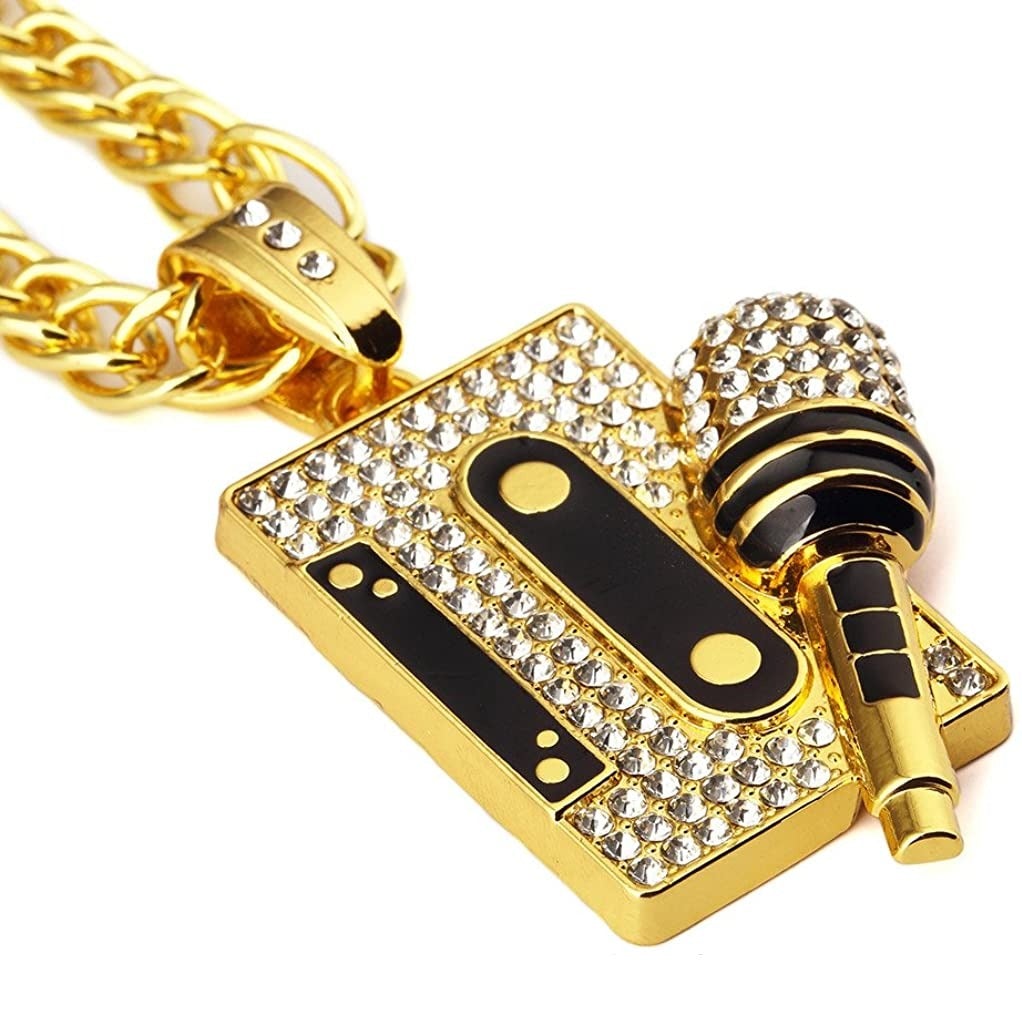 Tape&amp;Microphone Pendant Gold Plated Hip Hop Style Necklace-silviax