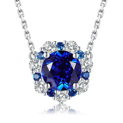 Vintage Halo Round Cut Blue Sapphire Women's Pendant Necklace