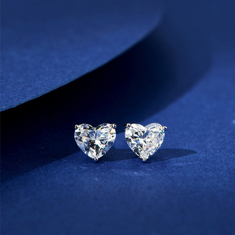 Heart Shaped Simulated Diamond Women's Stud Earrings In Sterling Silver