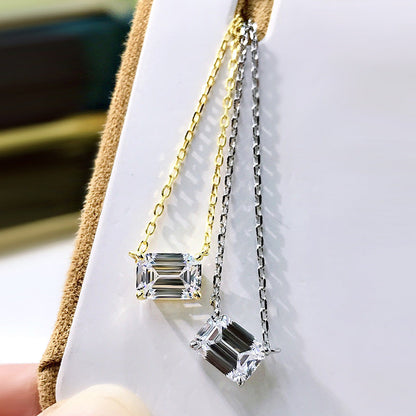 Simple Emerald Cut Pendant Necklace In Sterling Silver-Maxinejewelry