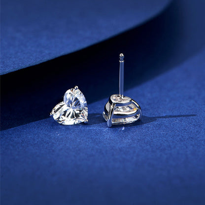 Heart Shaped Simulated Diamond Women's Stud Earrings In Sterling Silver