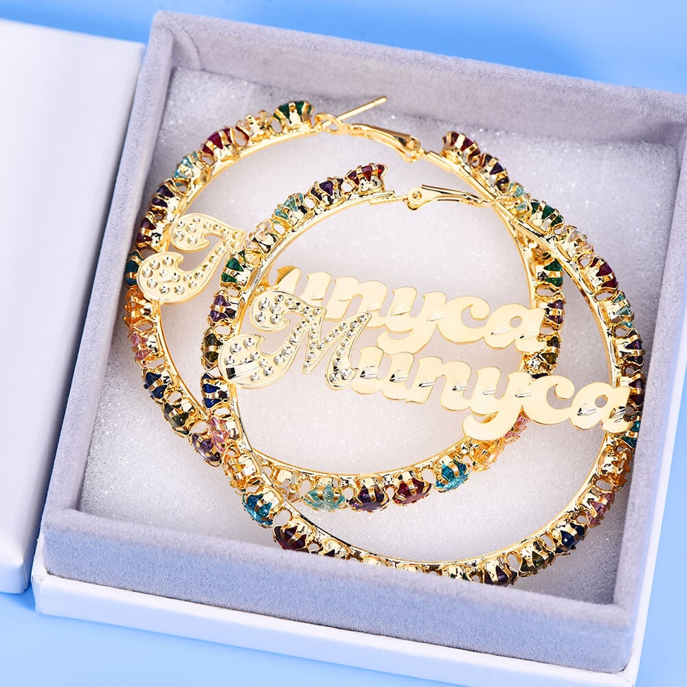 Colorful Hoop Earrings Personalized Custom Gold Plated Name Earrings