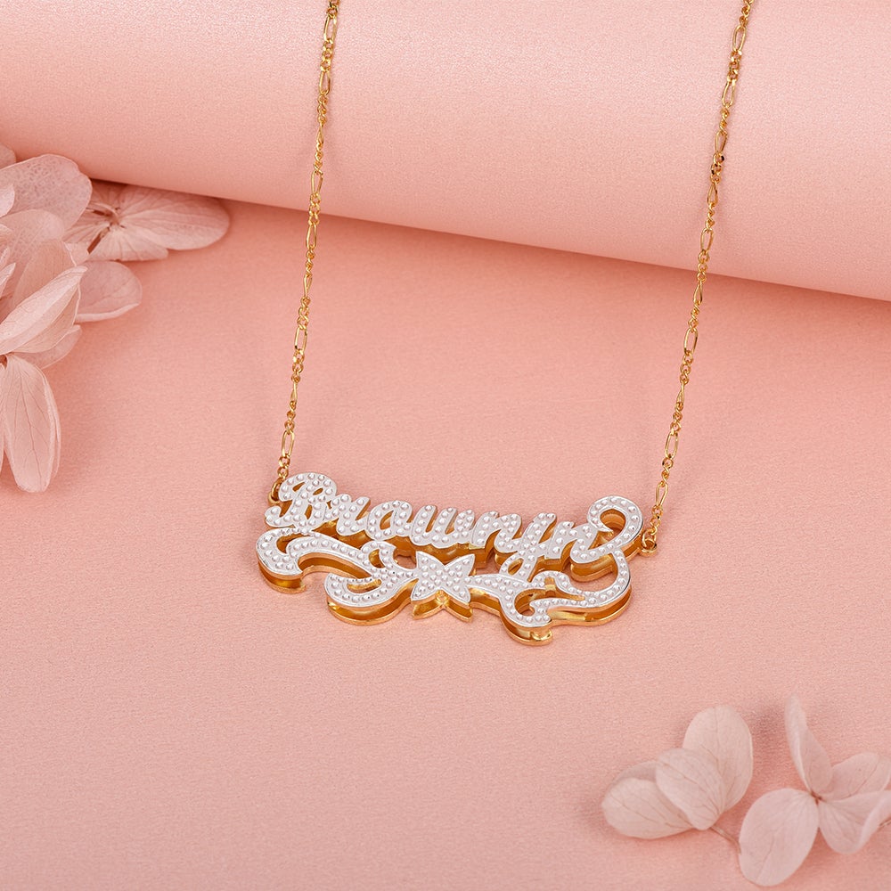 Double Layer Two Tone with Stars Gold Plated Personalized Name Necklace-silviax